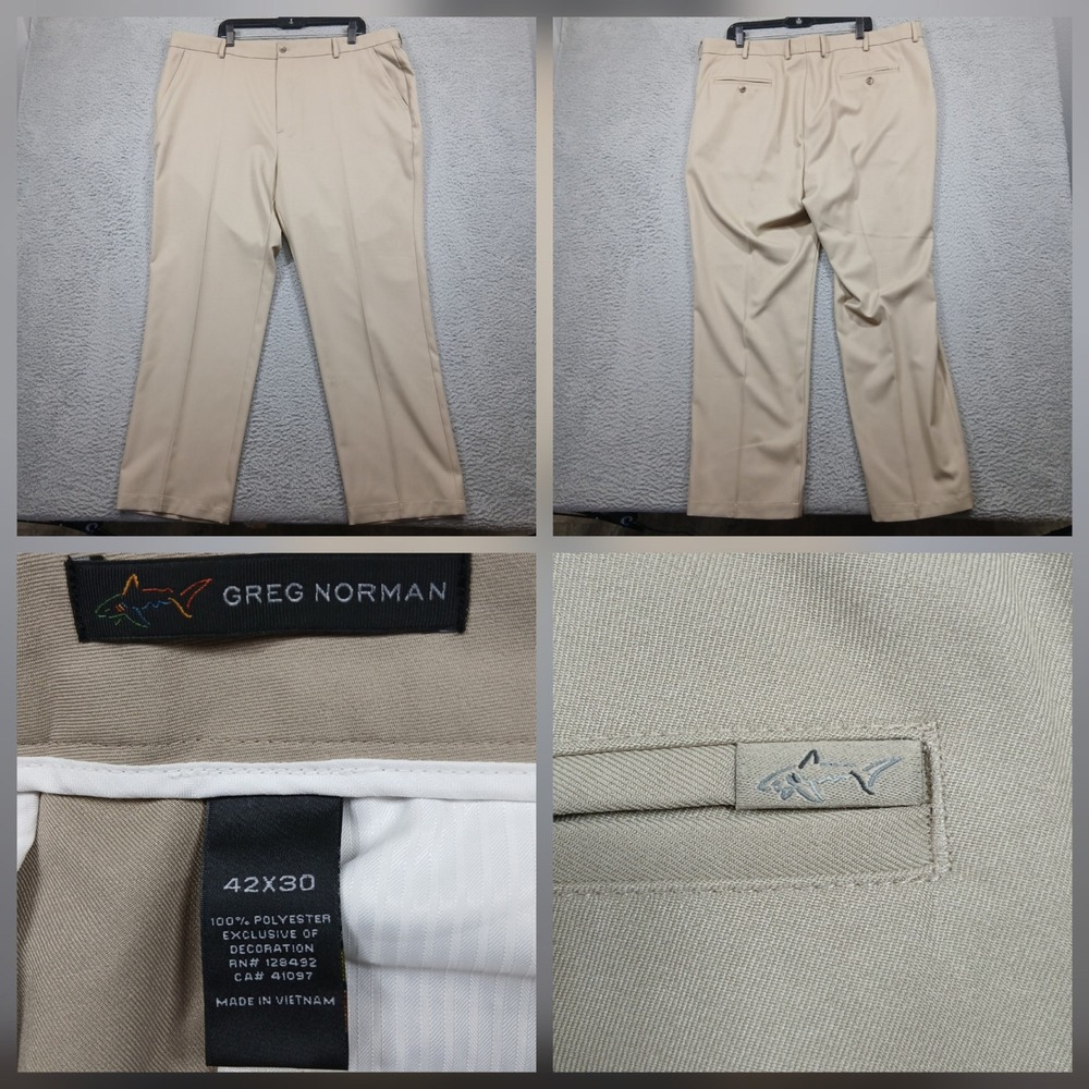 Greg Norman Men's Golf Pants Khaki Performance Flat Front 42x30